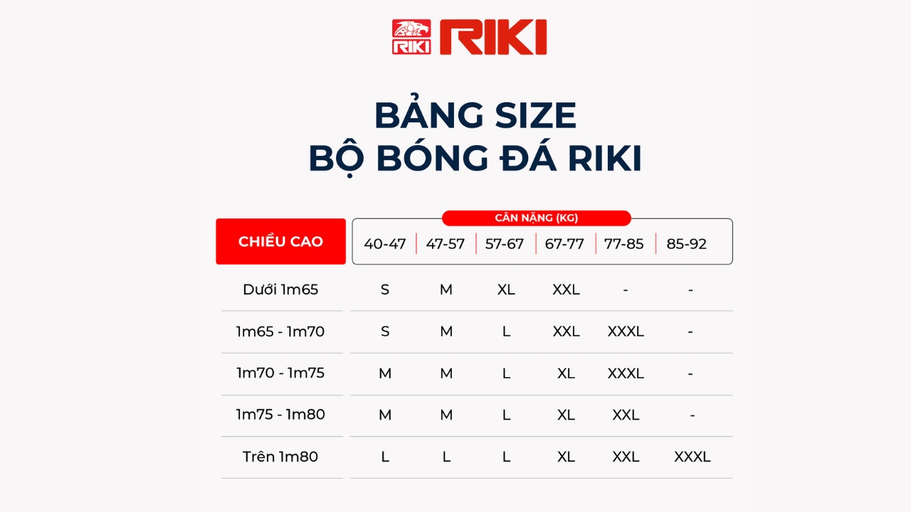 bảng size riki