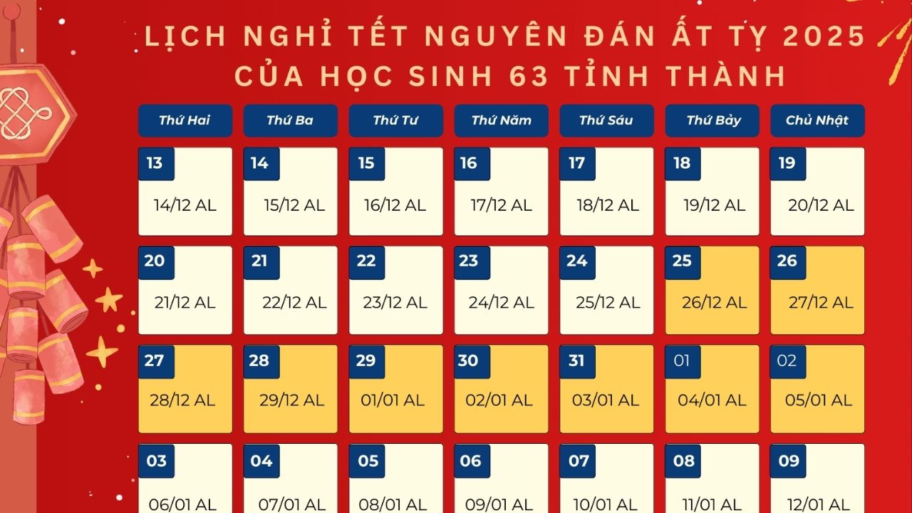 Lịch Tết Nguyên Đán 2025