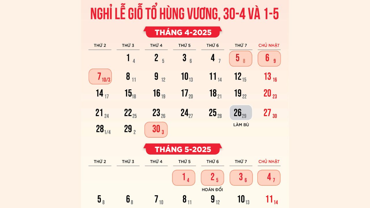 2. Lịch Nghỉ 30/4 – 1/5 Năm 2025 Chính Thức
