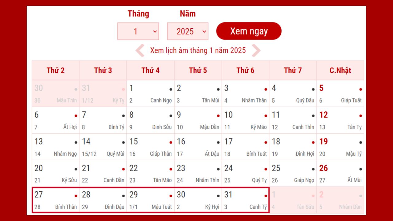 Tết 2025 Trúng Ngày Mấy?
