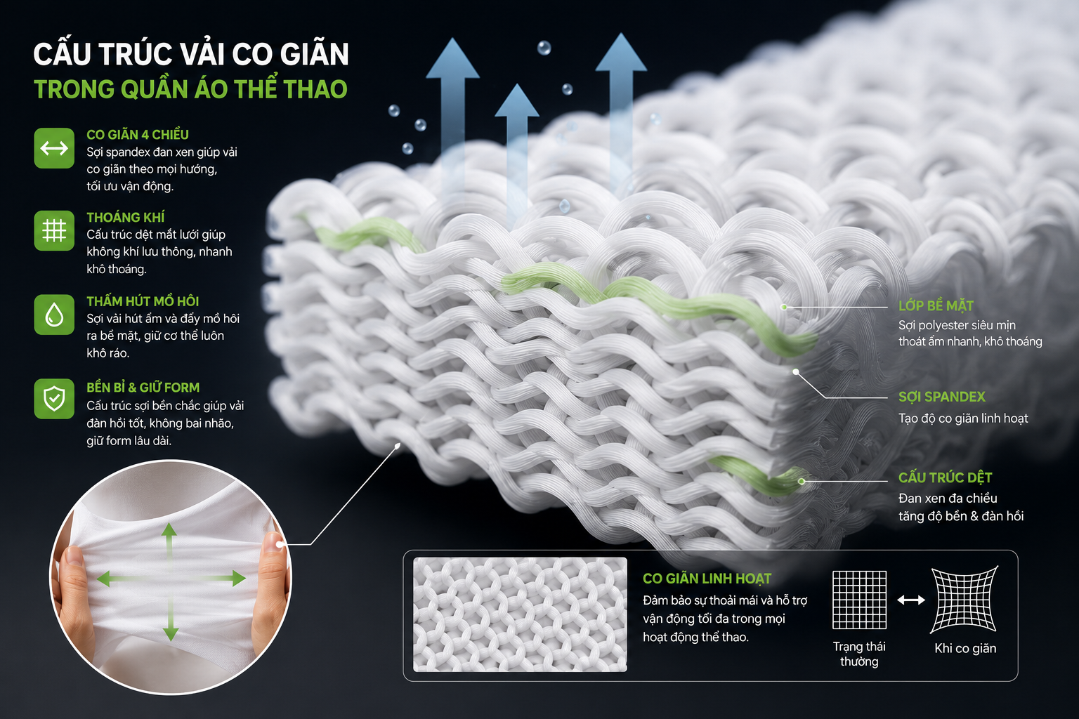 Cấu trúc vải co giãn trong quần áo thể thao