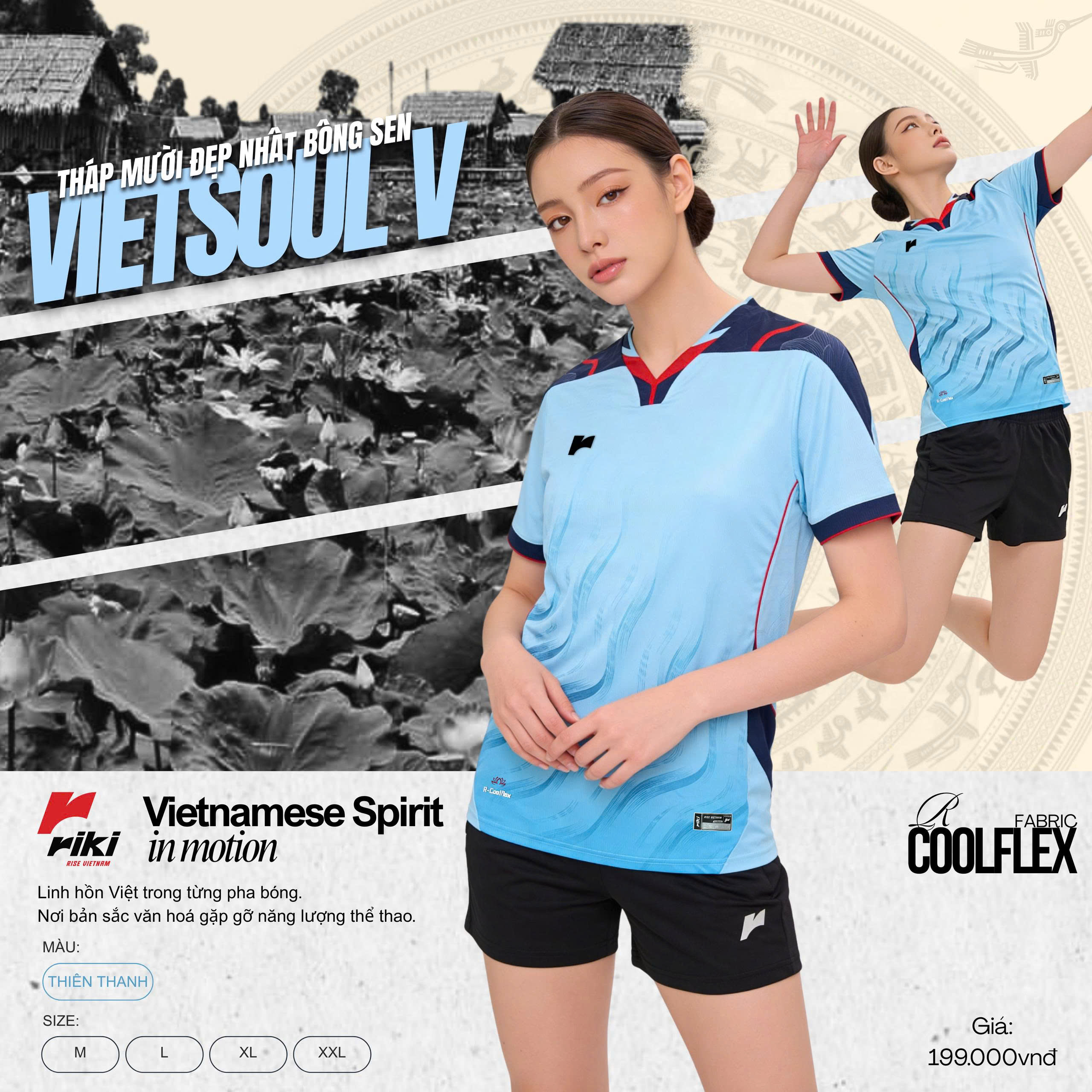 Quần Áo Bóng Chuyền VIETSOUL V Nữ Thiên Thanh