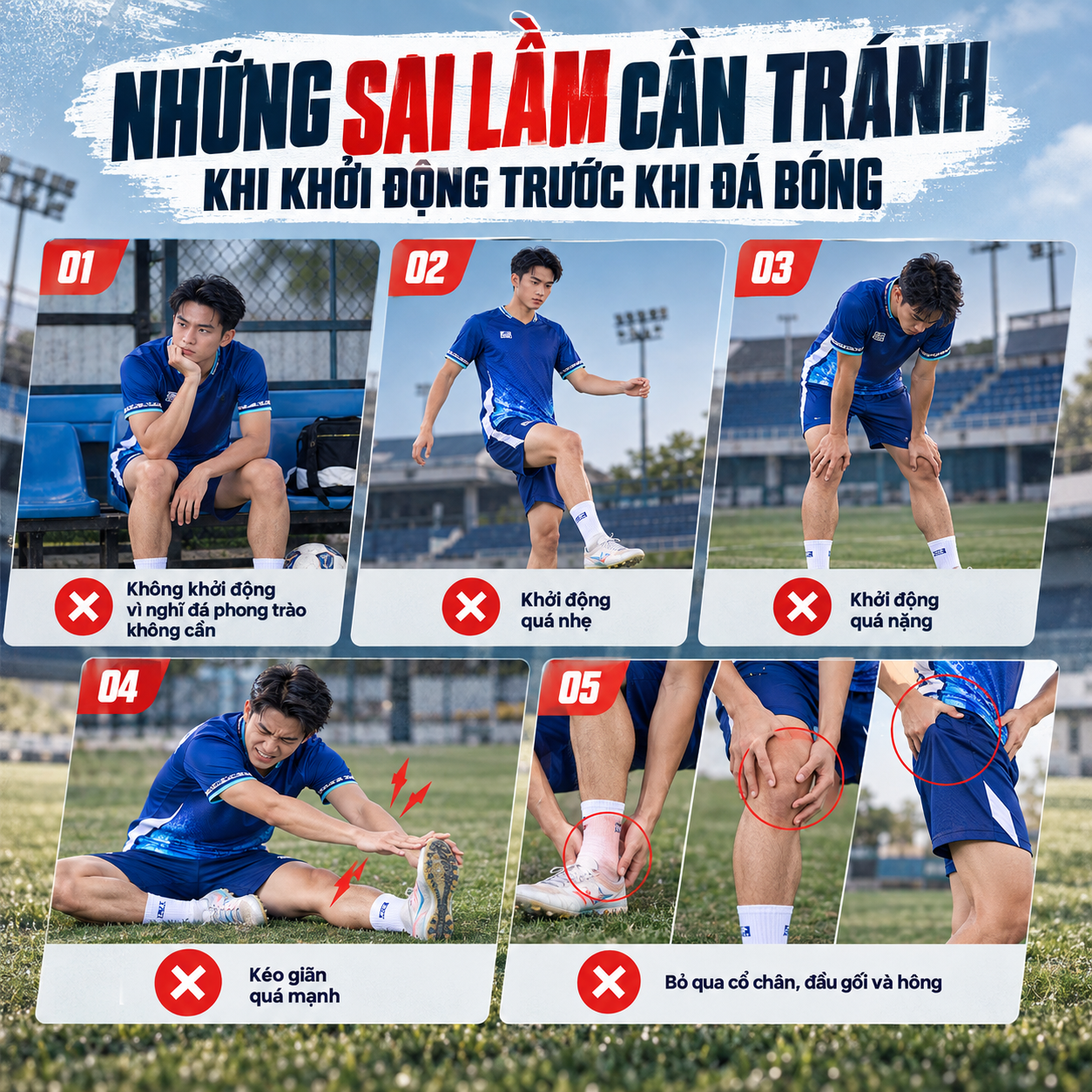 Những sai lầm cần tránh khi khởi động trước khi đá bóng