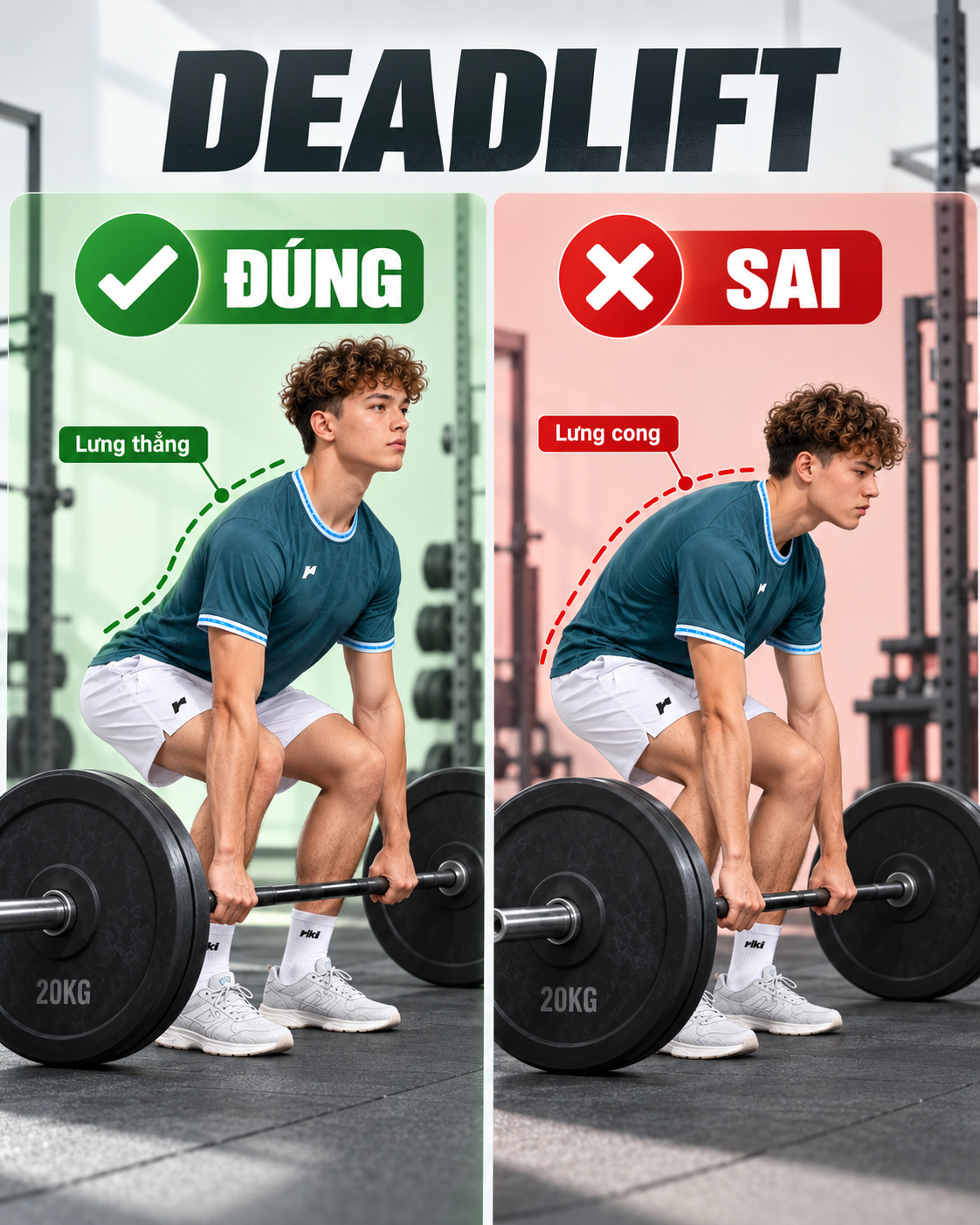 So sánh kỹ thuật deadlift đúng và sai để hạn chế đau lưng khi tập gym
