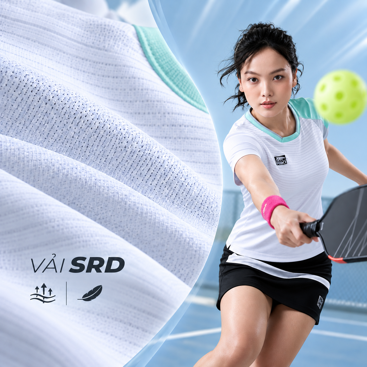 Áo pickleball nữ chất liệu nhẹ thoáng khí thấm hút mồ hôi