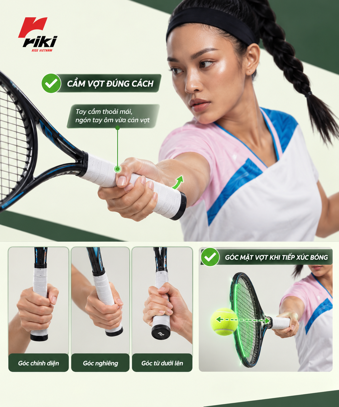 Cách cầm vợt tennis và kiểm soát mặt vợt để đánh bóng chính xác.